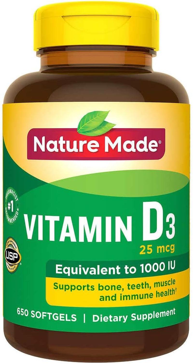 Nature Made Vitamin D3 1000 IU (25 Mcg) Softgel, Dietary Supplement for Bone, Teeth, Muscle and Immune Health Support, 300 Day Supply,300 Count (Pack of 1) - Supply Center USA