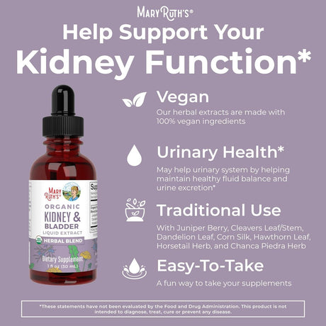 Maryruth Organics Herbal Supplement Drops | Support Renal & Urinary Systems | Juniper Berry | Cleavers | Dandelion | Hawthorn | Horsetail & Chanca Piedra | Vegan | Non-Gmo | 1 Fl Oz - Supply Center USA