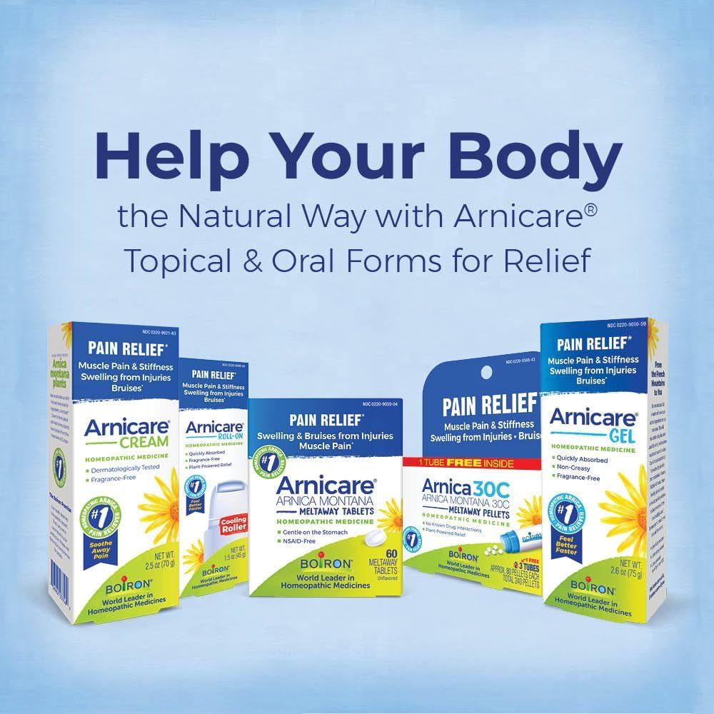 Boiron Arnicare Gel for Soothing Relief of Joint Pain, Muscle Pain, Muscle Soreness, and Swelling from Bruises or Injury - Non-Greasy and Fragrance-Free - 2.6 Oz