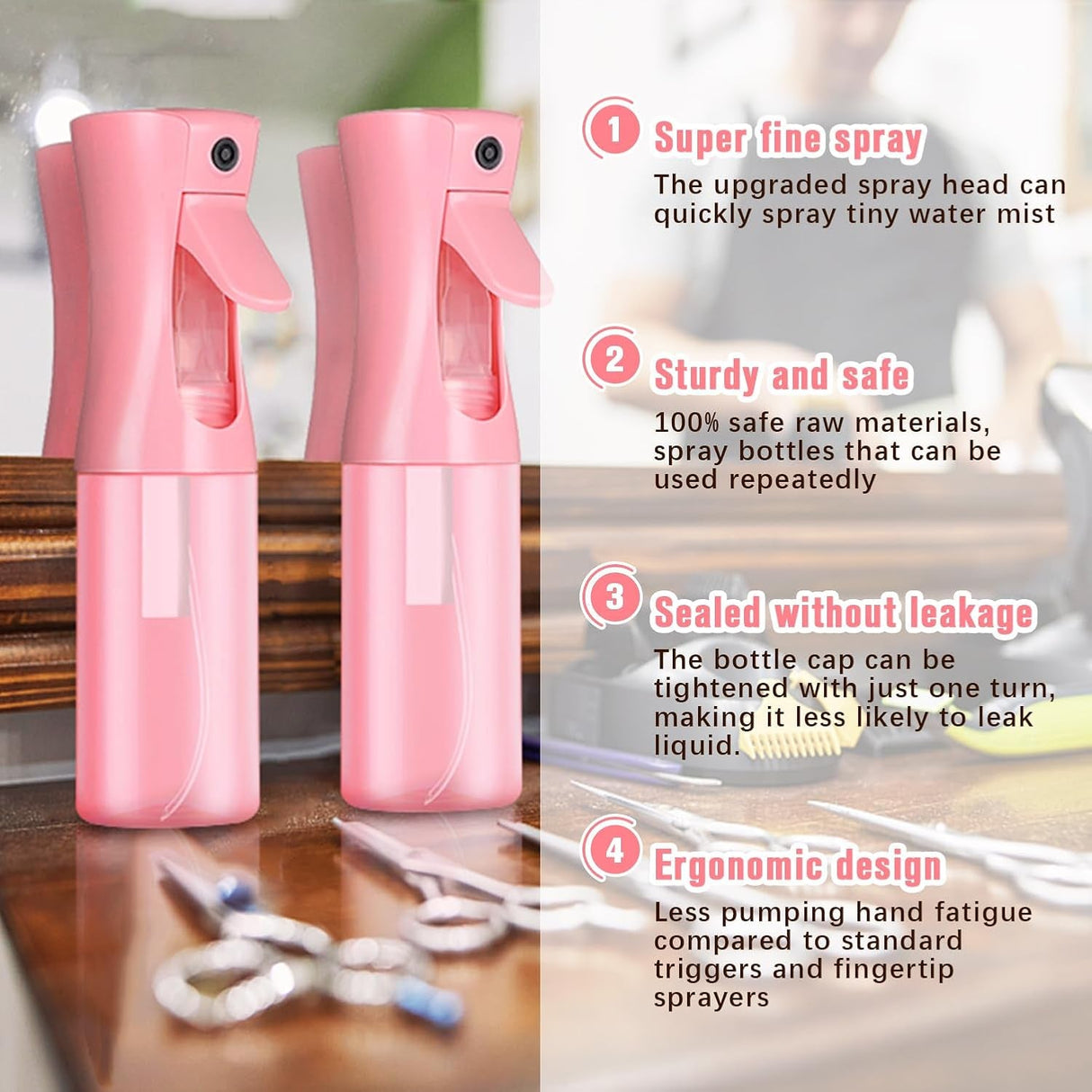 Empty Spray Bottles, Spray Water Bottle Fine Mist Refillable, Continuous Spray Bottle for Hair, Skin Care, Showering Pets, Plants, Travel, Cleaning and Ironing 6.8 Ounce (Pink)