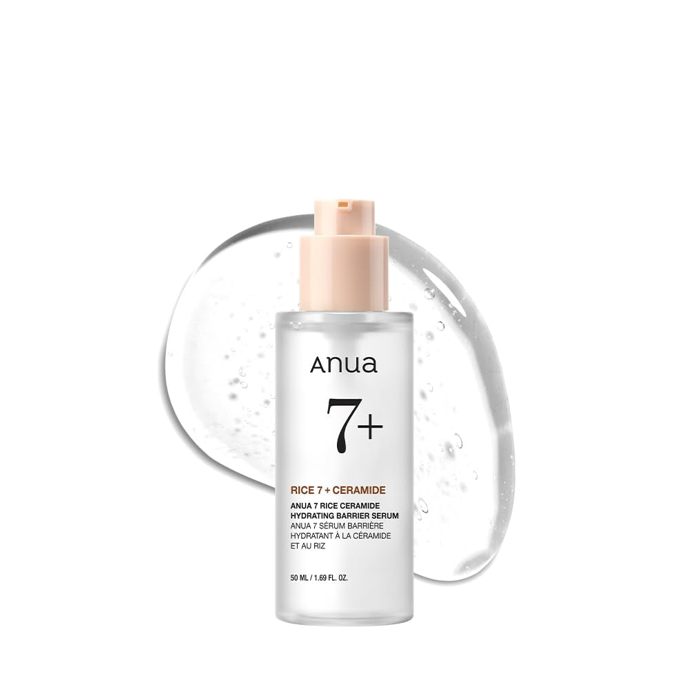 ANUA RICE CERAMIDE 7 HYDRATING BARRIER SERUM, Brightening, Hydrating Serum for Face, Rice, Hyaluronic Acid, Niacinamide, Fragrance-Free, Non Comodogenic, Glass Skin, Korean Skin Care, 50Ml/1.69Fl.Oz.