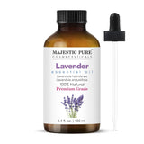 Majestic Pure Lavender Essential Oil with Glass Dropper | 100% Pure and Natural Lavender Oil | Premium Grade Essential Oils for Diffusers, Skin, Aromatherapy, Massage | 4 Fl Oz