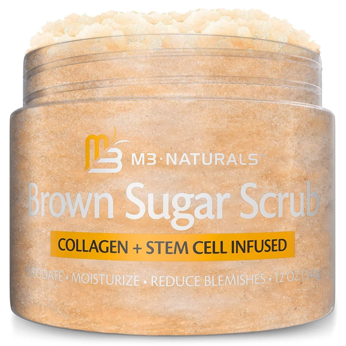 Brown Sugar Scrub Face Foot & Body Exfoliator Infused with Collagen and Stem Cell Natural Exfoliating Salt Body Scrub for Toning Skin Cellulite Skin Care by M3 Naturals - Supply Center USA