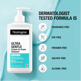 Neutrogena Ultra Gentle Cream-To-Foam Daily Facial Cleanser, Transforms from a Creamy Cleanser to a Foaming Face Wash, Gently Cleanses Sensitive Skin, Fragrance-Free, Hypoallergenic, 8.5 Oz