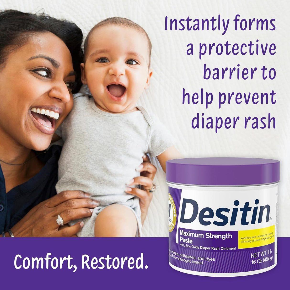 Desitin Maximum Strength Baby Diaper Rash Cream with 40% Zinc Oxide for Diaper Rash Relief & Prevention, 16 Oz (Packaging May Vary)
