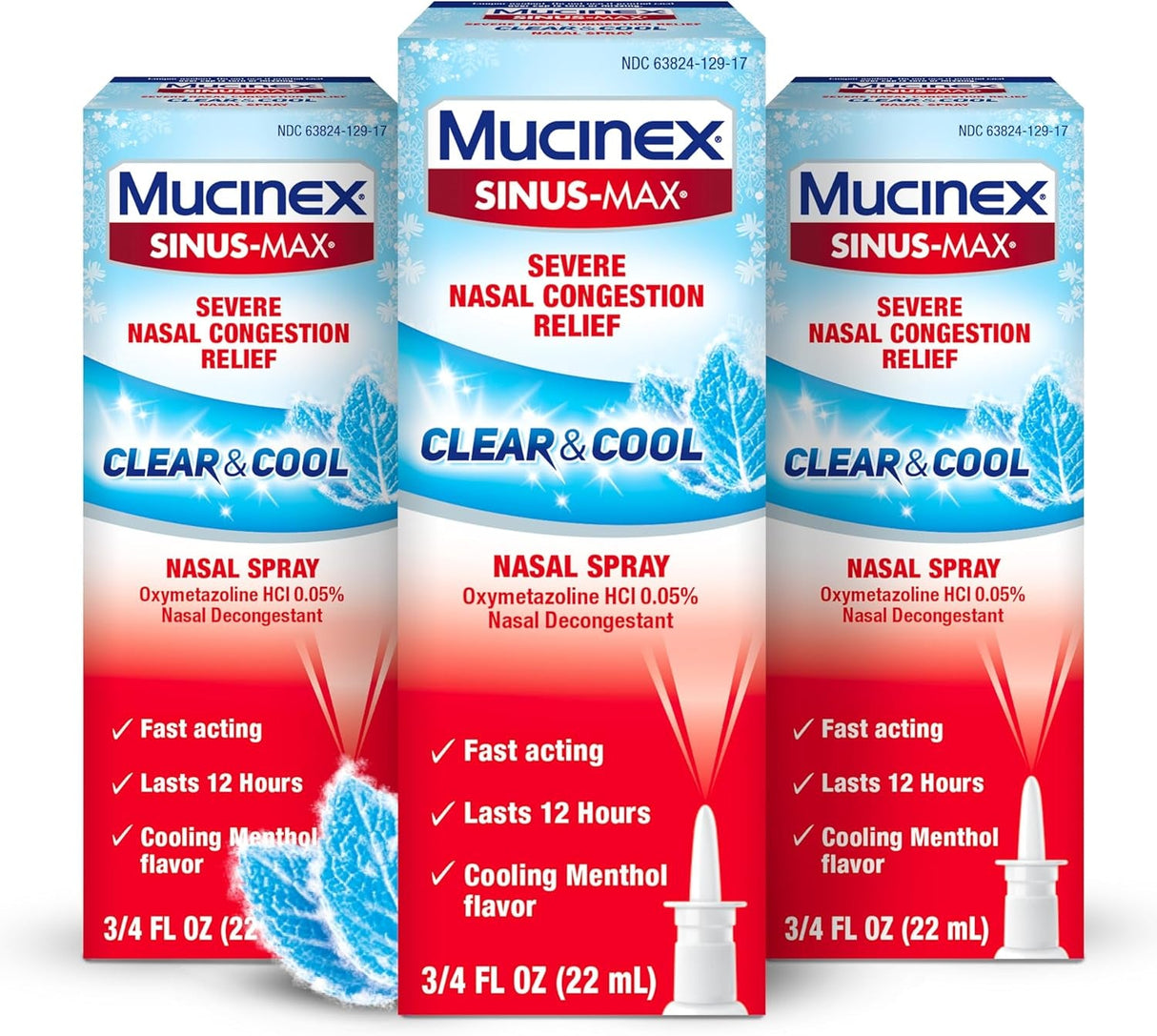 Mucinex Sinus-Max Nasal Spray Decongestant, 12 Hour Over-The-Counter Medication Nose Spray for Sinus Relief, Nasal Decongestants for Adults & Sinus Congestion, Cooling Menthol, 0.75 Fl Oz