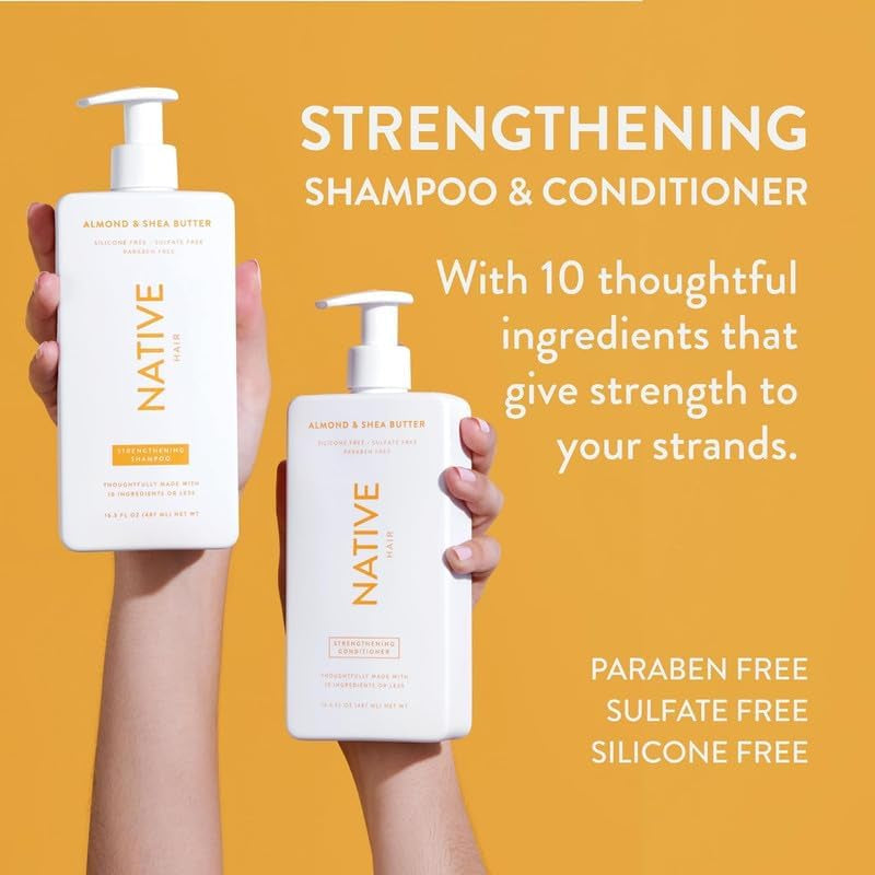 Native Shampoo and Conditioner Contain Naturally Derived Ingredients| All Hair Type Color & Treated, Fine to Dry Damaged, Sulfate & Dye Free - Almond & Shea Butter, 16.5 Fl Oz Each (2 Pack)