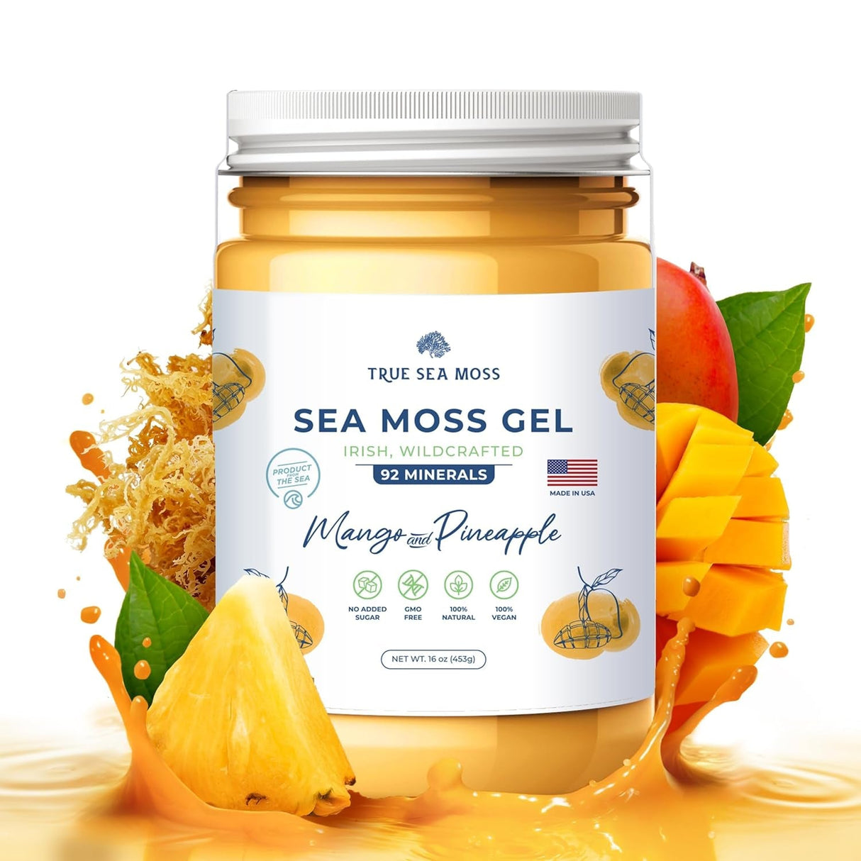 Trueseamoss Wildcrafted Irish Sea Moss Gel –7 Flavors- Nutritious Raw Seamoss Rich in Minerals, Proteins & Vitamins – Antioxidant Health Sea Moss, Vegan Made in USA (MANGO/PINEAPPLE, 1)