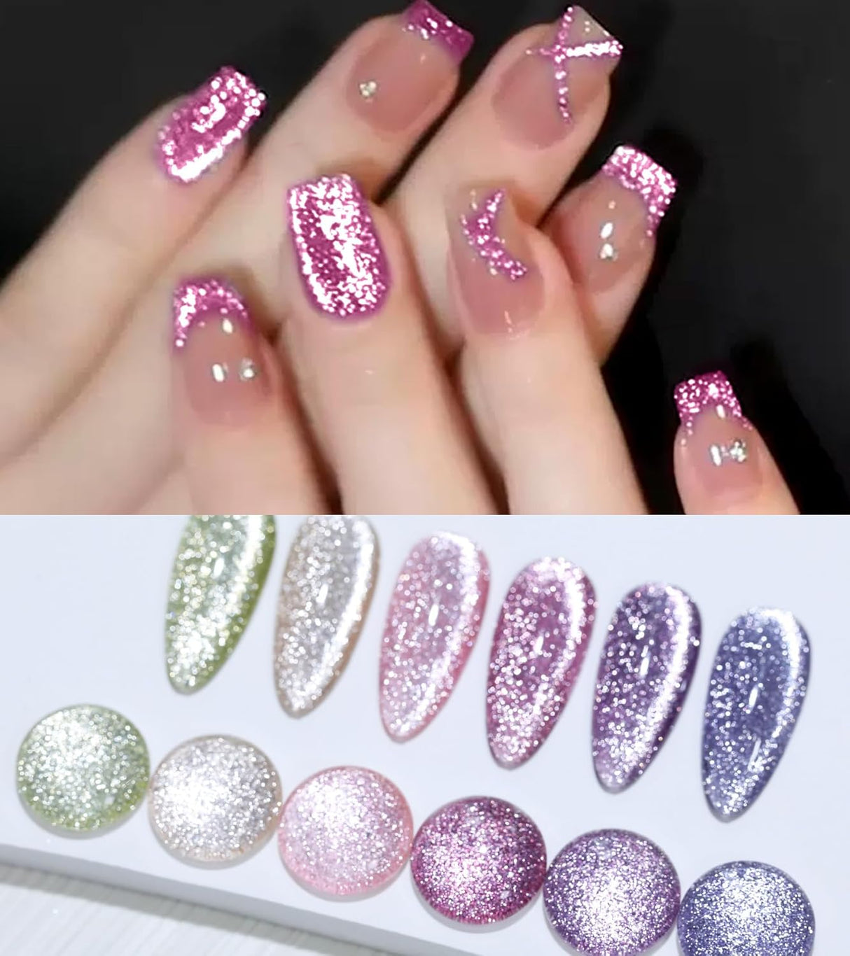 Born Pretty Cat Magnetic Eye Gel Nail Polish, Holographic Glitter Milky Jelly Cat Magnetic Gel Blue Green Purple Pink Nude Silver Nail Art Gel Manicure Salon DIY Gifts 7ML 6PCS