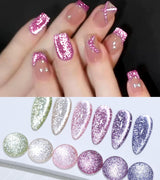 Born Pretty Cat Magnetic Eye Gel Nail Polish, Holographic Glitter Milky Jelly Cat Magnetic Gel Blue Green Purple Pink Nude Silver Nail Art Gel Manicure Salon DIY Gifts 7ML 6PCS