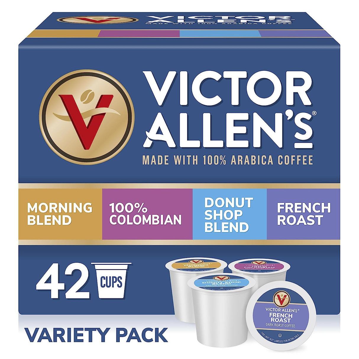Victor Allen'S Coffee Variety Pack (Morning Blend, 100% Colombian, Donut Shop Blend, and French Roast), 42 Count, Single Serve Coffee Pods for Keurig K-Cup Brewers