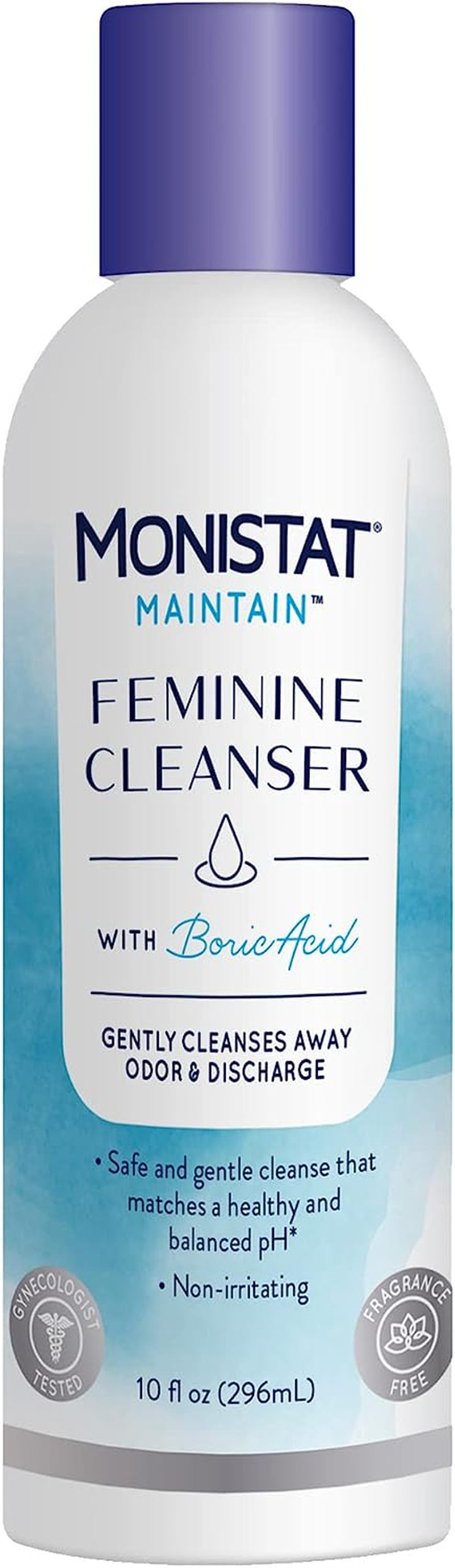 Monistat Boric Acid Feminine Cleanser, Fragrance Free Feminine Wash, 10 Fl Oz, 1 Pack