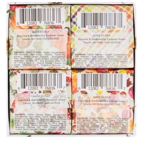 European Soaps, Via Mercato, Natale, Shea Butter Soaps Set, 4 Soaps, 50 g Each - Supply Center USA