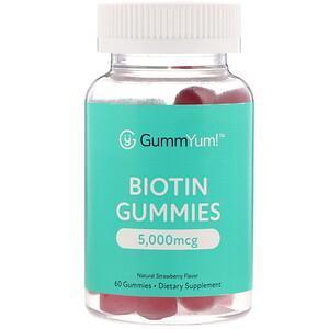 GummYum!, Biotin Gummies, Natural Strawberry Flavor, 2,500 mcg, 60 Gummies - Supply Center USA