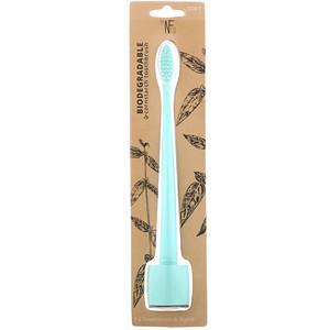 The Natural Family Co., Biodegradable Cornstarch Toothbrush, Rivermint, Soft, 1 Toothbrush & Stand - HealthCentralUSA