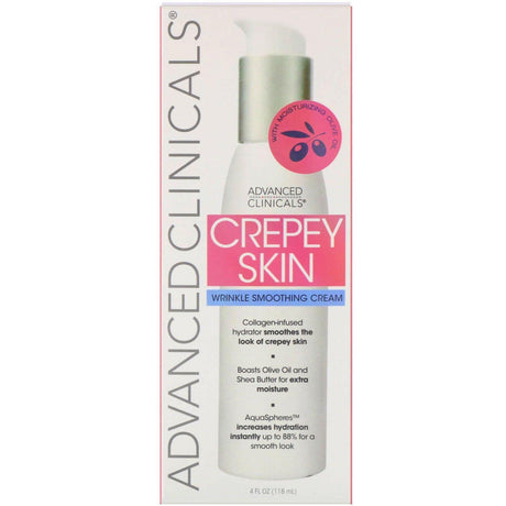 Advanced Clinicals, Crepey Skin, Wrinkle Smoothing Cream, 4 fl oz (118 ml) - Supply Center USA