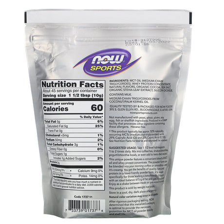 Now Foods, Sports, MCT Powder with Whey Protein, Chocolate Mocha, 1 lb (454 g) - Supply Center USA