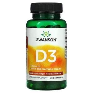 Swanson, Vitamin D3, Bone and Immune, Highest Potency, 5,000 IU, 250 Softgels - Supply Center USA