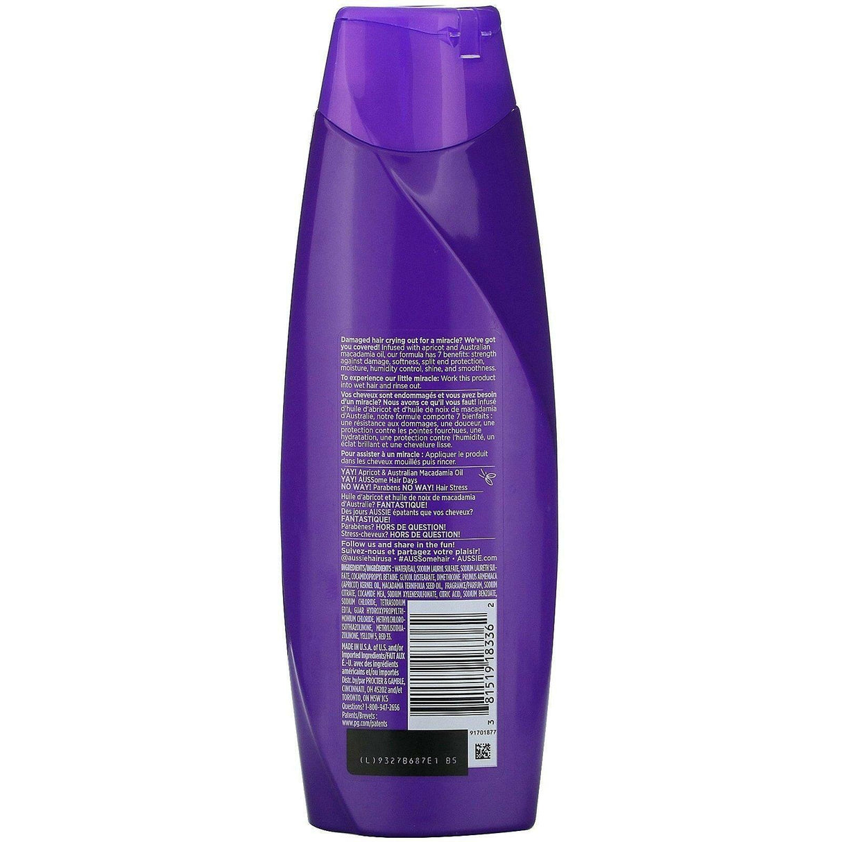 Aussie, Total Miracle, 7 n 1 Shampoo, Apricot & Australian Macadamia Oil, 12.1 fl oz (360 ml) - Supply Center USA