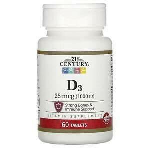 21st Century, D3, 25 mcg (1,000 IU), 60 Tablets - Supply Center USA