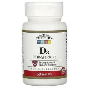 21st Century, D3, 25 mcg (1,000 IU), 60 Tablets - HealthCentralUSA