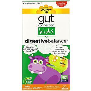 Country Life, Gut Connection Kids, Digestive Balance, Sweet & Sour, 60 Chewable Tablets - Supply Center USA