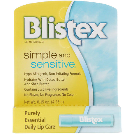 Blistex, Simple and Sensitive, Lip Moisturizer, 0.15 oz (4.25 g) - Supply Center USA