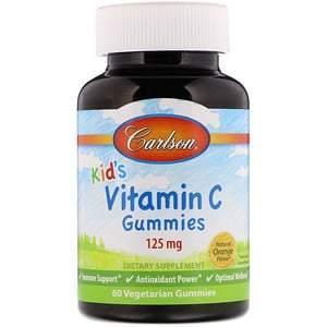 Carlson Labs, Kid's, Vitamin C Gummies, Natural Orange Flavor, 125 mg, 60 Vegetarian Gummies - Supply Center USA