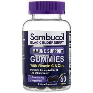 Sambucol, Black Elderberry, Immune Support Gummies with Vitamin C & Zinc, Natural Berry, 60 Gummies - Supply Center USA