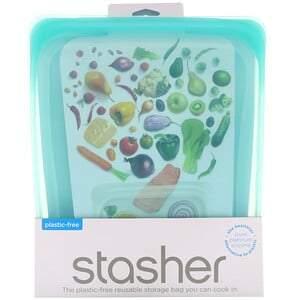 Stasher, Reusable Silicone Food Bag, Half Gallon Bag, Aqua, 64.2 fl oz (1.92 l) - HealthCentralUSA