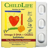 ChildLife, Omega-3 DHA + Choline SoftMelts, Natural Passion Fruit Flavor, 27 Tablets - Supply Center USA