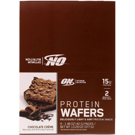 Optimum Nutrition, Protein Wafers, Chocolate Creme, 9 Packs, 1.48 oz (42 g) Each - Supply Center USA