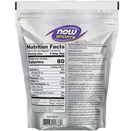 Now Foods, Sports, MCT Powder with Whey Protein, Unflavored, 1 lb (454 g) - Supply Center USA