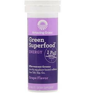 Amazing Grass, Green Superfood, Effervescent Greens Energy, Grape, 10 Tablets - Supply Center USA