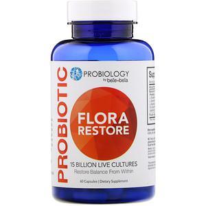 Belle+Bella, Probiology, Probiotic Flora Restore, 15 Billion CFU, 60 Capsules - HealthCentralUSA