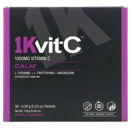 1Kvit-C, Vitamin C, Calm, Effervescent Drink Mix, Natural Orange Flavor, 1,000 mg, 30 packets. 0.23 oz (6.50 g) Each - Supply Center USA