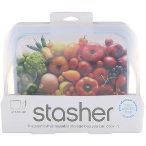 Stasher, Reusable Silicone Food Bag, Stand Up Bag, Clear, 56 fl. oz. (128 g) - HealthCentralUSA