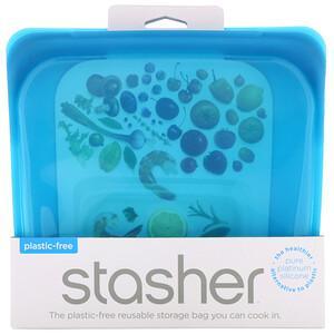 Stasher, Reusable Silicone Food Bag, Sandwich Size/Medium, Blueberry, 15 fl oz (450 ml) - HealthCentralUSA