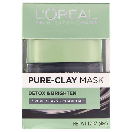 L'Oreal, Pure-Clay Beauty Mask, Detox & Brighten, 3 Pure Clays + Charcoal, 1.7 oz (48 g) - Supply Center USA