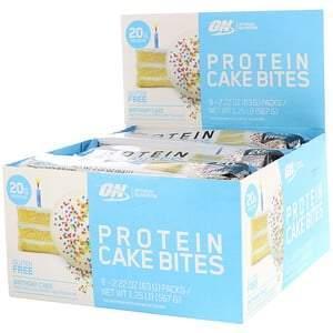 Optimum Nutrition, Protein Cake Bites, Birthday Cake, 9 Bars, 2.22 oz (63 g) Each - Supply Center USA