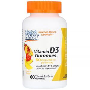 Doctor's Best, Vitamin D3 Gummies, Tropical Tango, 50 mcg (2,000 IU), 60 Gummies - Supply Center USA