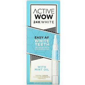 Active Wow, 24K White, Easy AF Teeth Whitening Pen with Mint Oil, 0.09 fl oz (2.5 ml) - Supply Center USA