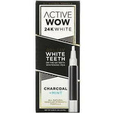 Active Wow, 24K White, Sparkly Teeth Whitening Pen, Charcoal + Mint, 0.09 fl oz (2.5 ml) - Supply Center USA