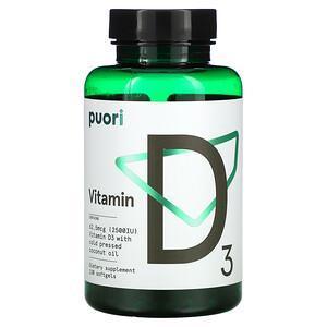 Puori, Vitamin D3, 62,5 mcg (2,500 IU), 120 Softgels - Supply Center USA