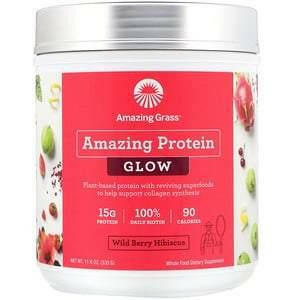 Amazing Grass, Organic Amazing Protein, Glow, Wild Berry Hibiscus, 11.6 oz (330 g) - HealthCentralUSA