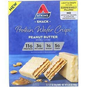 Atkins, Protein Wafer Crisps, Peanut Butter, 5 Bars, 1.27 oz (36 g) Each - Supply Center USA