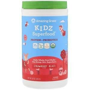 Amazing Grass, Kidz Superfood, Protein + Probiotics, Strawberry Blast, 8.9 oz (255 g) - Supply Center USA