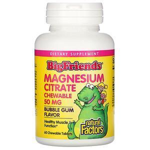 Natural Factors, Big Friends, Magnesium Citrate, Bubble Gum Flavor, 50 mg, 60 Chewable Tablets - Supply Center USA