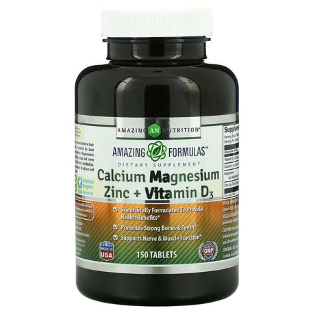 Amazing Nutrition, Calcium Magnesium Zinc + Vitamin D3, 150 Tablets - Supply Center USA