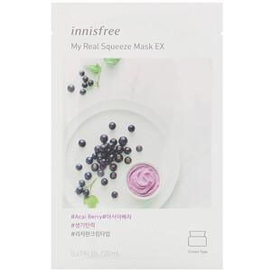 Innisfree, My Real Squeeze Beauty Mask EX, Acai Berry, 1 Sheet, 0.67 fl oz (20 ml) - Supply Center USA